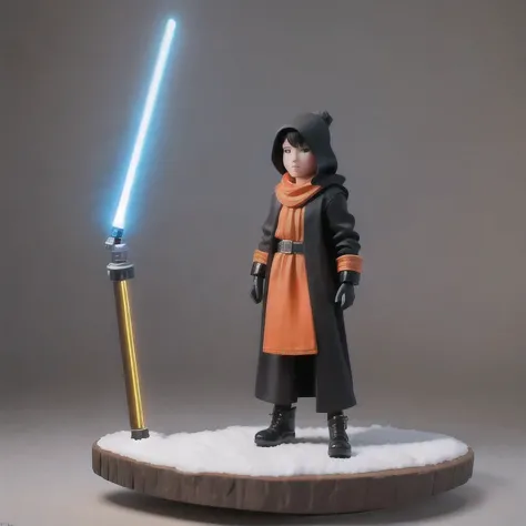 Black gold silk cyberpunk mine snow light orange rough linen cloak prump lightsaber space floating 1:6 Miniatures，illustration