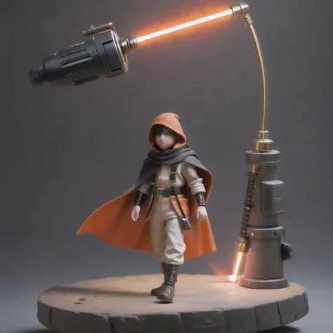 black gold silk cyberpunk mine snow light orange rough linen cloak prump lightsaber space floating 1:6 miniatures，illustration