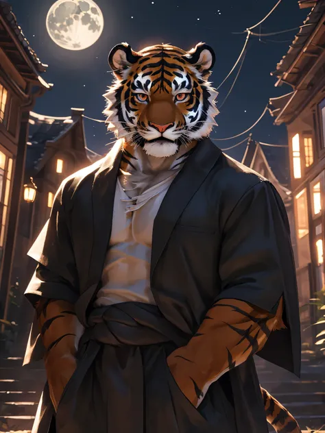 Best quality, masterpiec,ultra high res, furry, real shadow and light, 4K, Cool Pose, ((Tiger)), ripped body, anthropomorphic, extra detailed body, detailed body, Best quality, masterpiece, ultra high res,detailed background,realistic, real shadow and ligh...