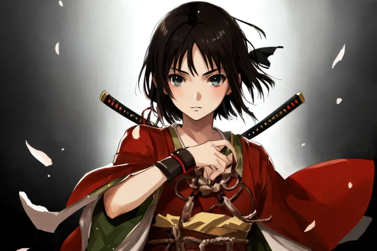 Sengoku period beautiful girl Japanese anime black hair samurai short hair high resolution