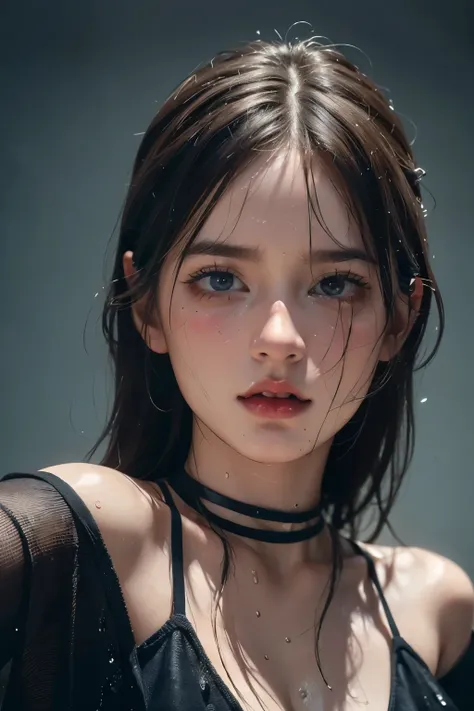 best quality, masterpiece, ultra high resolution, (realistic:1.4), RAW photos, 1 woman,
wet hair, wet body, Water droplets on the skin, directed by Shane McMalon, neon light pop art style, Photos taken with Ektachrome, Distorted portrait, Surreal sculpture...