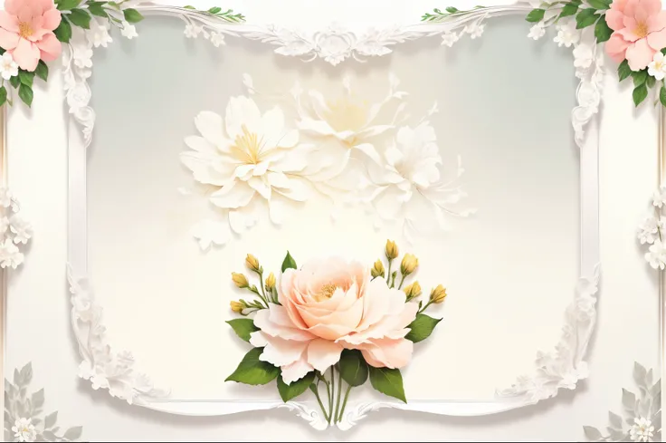 It has a floral border with flowers and leaves., flower background, Floral frame, background(solid), background natural flower, pastel flowery background, Wide Scene, floral background, fine background proportionate, Flower Environment, white border and ba...