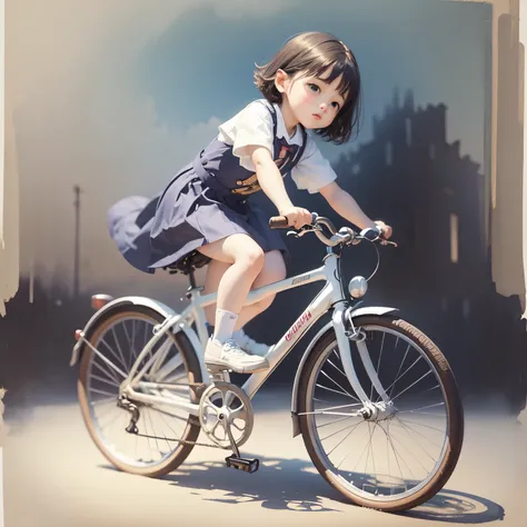 (highest quality、masterpiece)、(a 5-year-old girl riding a bicycle)、small and cute、(helping dad:1.2)、(children's bicycles、whole)、...