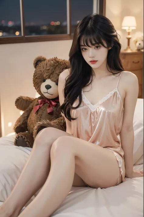 (((best quality))),(((ultra detailed))),(((masterpiece))),illustration,((1 beautiful girl,solo)),(((straight black hair,thick bangs))),(round face:1.5),((slim,thin)),(flat chest:1.3),(slender legs:1.2),(sitting:1.3),(arms behind back:1.3),(spread legs apar...