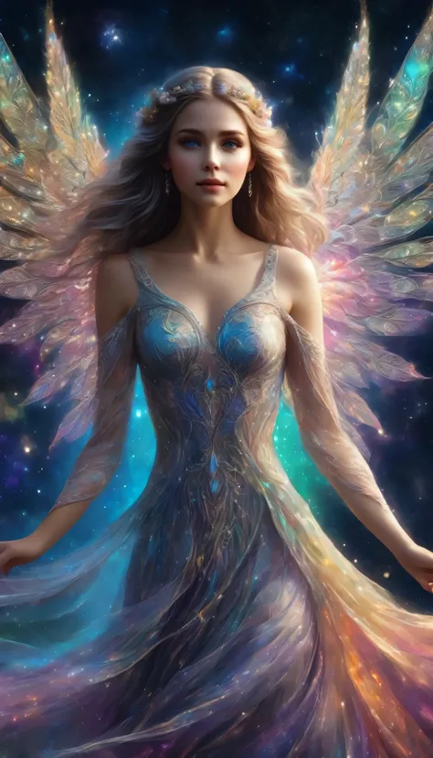 Against a bokeh-lit background, with a shimmering aura of magic and grace, the enchanted ethereal elf gazes into the distance, her eyes shining with ancient wisdom. This digital painting captures her ethereal beauty in exquisite detail, from the delicate s...