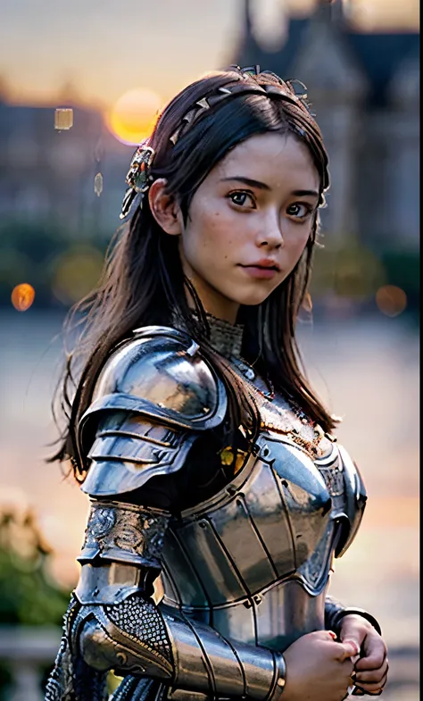 (masterpiece), (extremely intricate:1.3), (realistic), portrait of a girl, the most beautiful in the world, (medieval armor), metal reflections, upper body, outdoors, intense sunlight, far away castle, professional photograph of a stunning woman detailed, ...