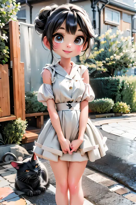 1girl smiling, white round_toe Mary_janes pumps