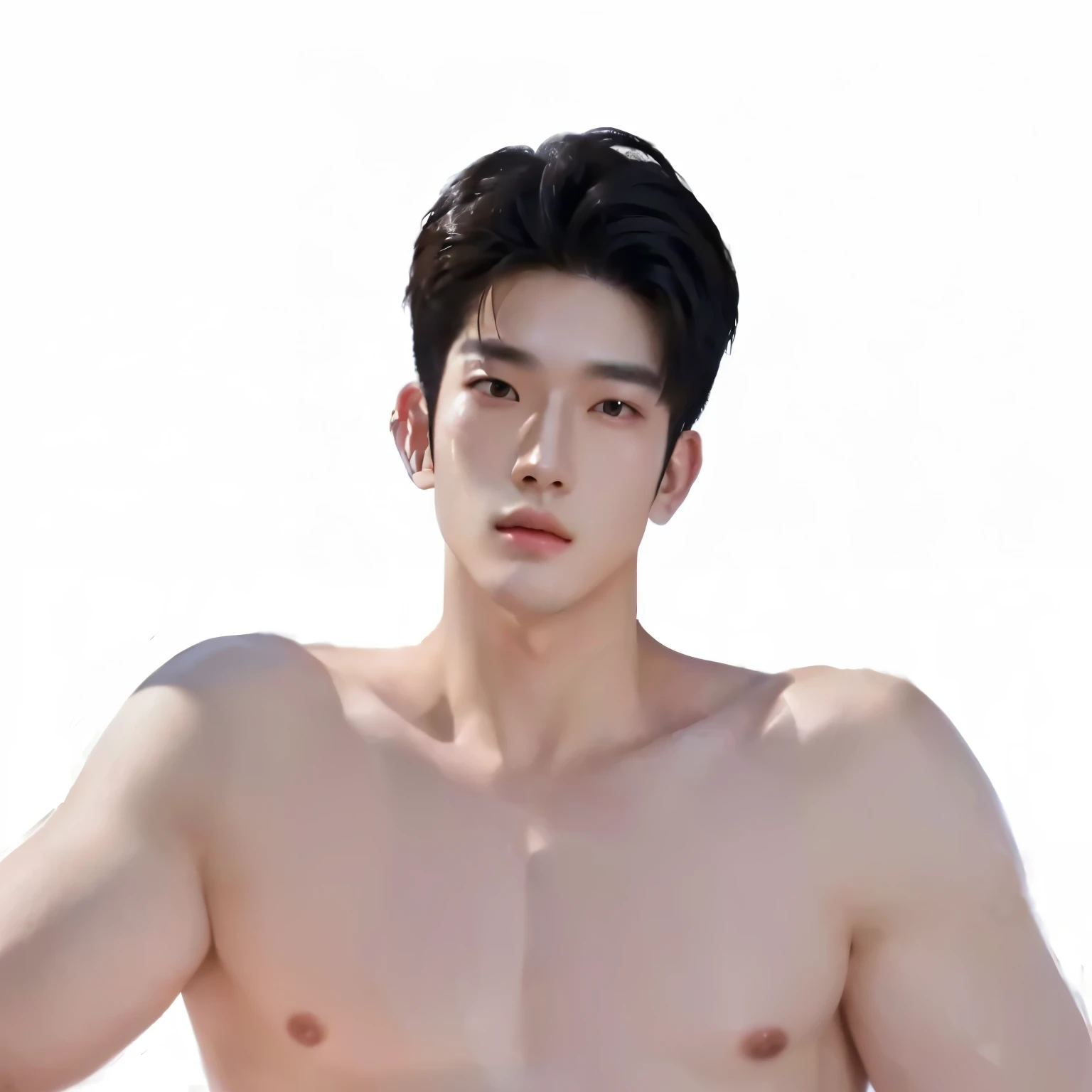 There was a man wearing a shirt posing for a photo., Inspiration from Yan Juncheng, Inspiration from Zhang Han, Inspired by Russell Dongjun Lu, Realistic art style, half body portrait, shirtless :: Highly detailed, South Korean man, semi-realistic anime, D...