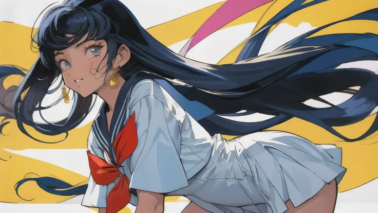 (masterpiece, Highest quality), 80s anime style, long hair girl, Sailor suit, High contrast