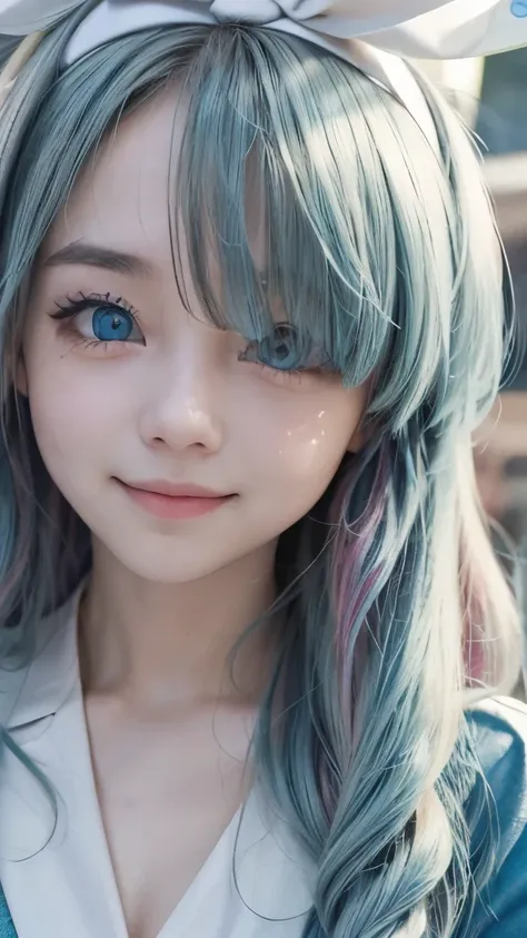 ((masterpiece)), ((best quality)), (ultra-detailed), a cute girl, 1girl, solo, ((beautiful eyes)), smile, beautiful blue hair