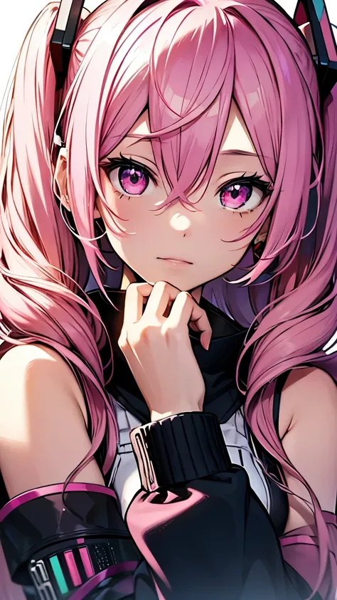 hatsune miku, Vocaloid, beautiful, Detailed face, Pink Hair, Pink Eyes, Pink Art, colorful, bright, whole body