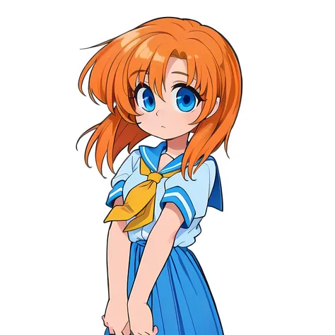 orange short hair, blue eyes, seraph, yellow necktie