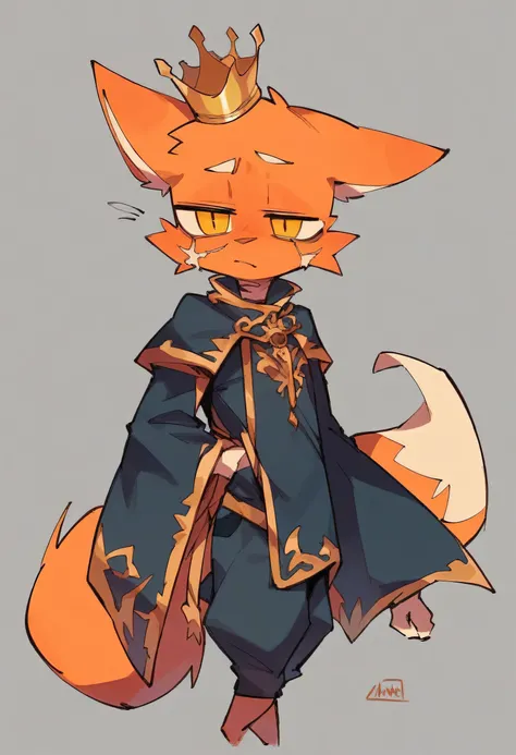 Height: 4’9
Weight: 124
Body Type: More slim and has a similar appearance to that of a fox with a color pallet similar to a Imp (so bright red/ orange fur with yellow eyes and the tip of his tail being black).
Clothing: His clothes look like a royal purple...