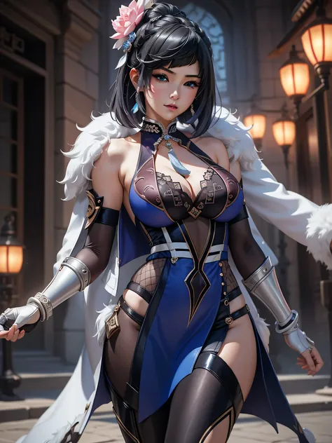 A sexy woman wearing a white and pink lotus lace armor skirt, Chengwei Pan on ArtStation, by Yang J, detailed fantasy art, awesome character art, Fanart Mejor ArtStation, epic exquisite character art, beautiful armor, Extremely detailed artgerm, Detailed d...