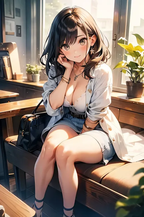 Highest quality、High resolution、Detailed Background、(Beautiful face in every detail:1.4)、Anatomically correct、(Normal number of fingers:1.2)、Highly detailed face、Detailed eyes、Beautiful women in their 20s、(Huge breasts:1.2)、Perfect body line、Bobcut、Long Ha...