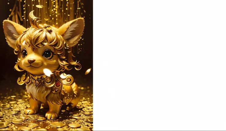 a cute golden fawn　The background is golden money　Remove characters