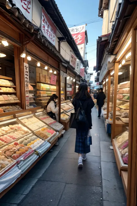 Pov shopping, touching Korean traditional fabrics, Korean stores