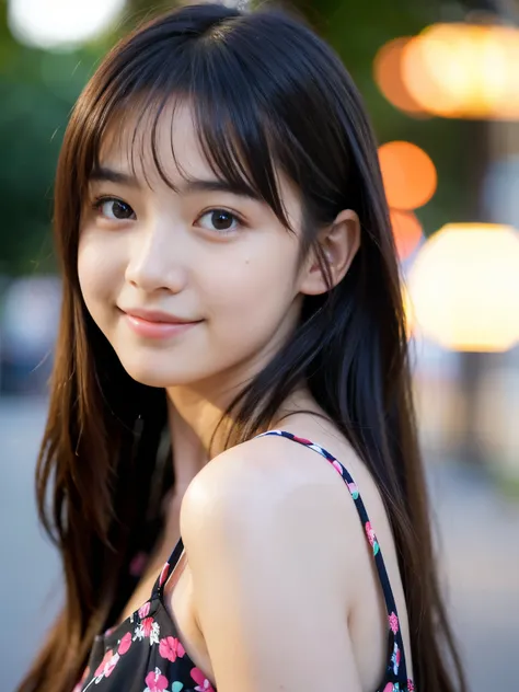 (Best-quality, Masterpiece, Ultra-High-Resolution, (Photorealistic:1.4), Raw Photo, depth of field, professional lighting), (1girl, the most famous 15-years-old Japanese-idol, innocent smile), (wearing summer-clothes), ((extremely cute and extremely realis...