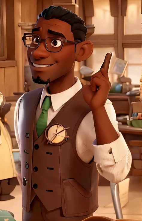 there is a cartoon picture of a man with glasses and a tie, in style of tyler mitchell, close up character, as a pixar character...