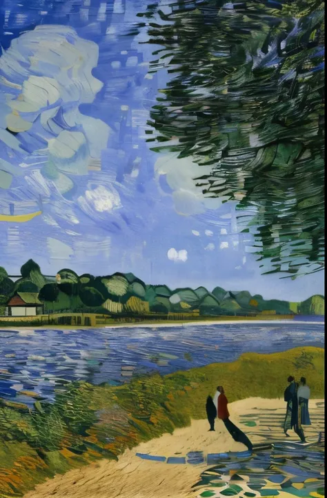 van gogh,oil, pointillism, beaufort-en-vallée near the loire river