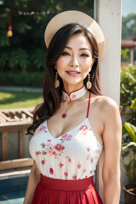 75 years old　mom　milf　Korean, Lady　large earring　Big choker　navel piercing decoration　A bracelet　realisitic　Gorgeous Madame Beautiful Mature Woman　sexly　Smile　Gentle woman navel piercing　４K　High quality　Gorgeous Madame Beautiful Mature Woman