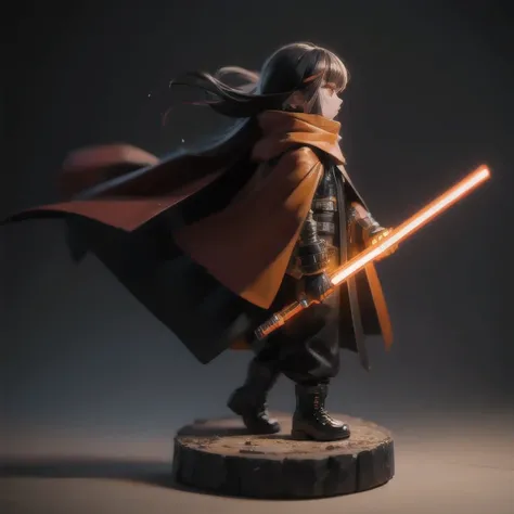 Black gold silk cyberpunk mine snow light orange rough linen cloak 6Trump lightsaber space floating 1:6 Miniatures,illustration