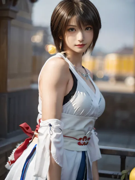 20 year old Japanese beauty,One woman、Muscular body like a bodybuilder、Emphasize the breasts、Slit eyes、A head-to-toe view,Bust is very very large、The background is a medieval European kitchen、High quality photos、Clear, crisp images of the lower body、Master...