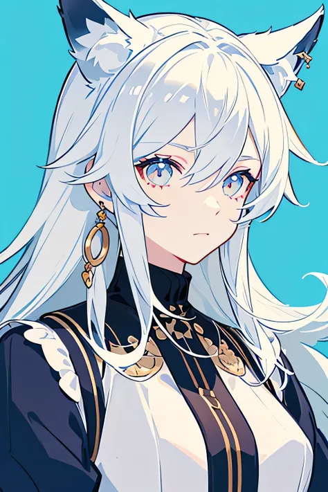 VTuber illustrations、High resolution、create、whole body,White Hair，Neutral Facial Features,Her face is cute,Ears are pierced,Men&#39;s clothing&#39;s Mine Series,Clever boy,With nape、high school student