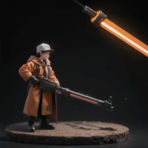 Black gold sil如k cyberpunk mine snow light orange rough linen cloak 6Trump lightsaber space floating 1:6 Miniatures，illustration