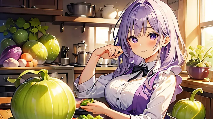 vegetables、cabbage、Purple onion、たくさんのcabbage、たくさんのPurple onion、Girl、tits、Purple apron、White Hair、Marinade、eat、Happy、Blushing、vegetables、cabbage、Purple onion、たくさんのcabbage、たくさんのPurple onion