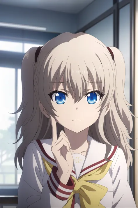 1girl, solo, best quality, masterpiece, nao tomori,hold nose with hand, serafuku, sailor collar, hair between eyes, anime style,...