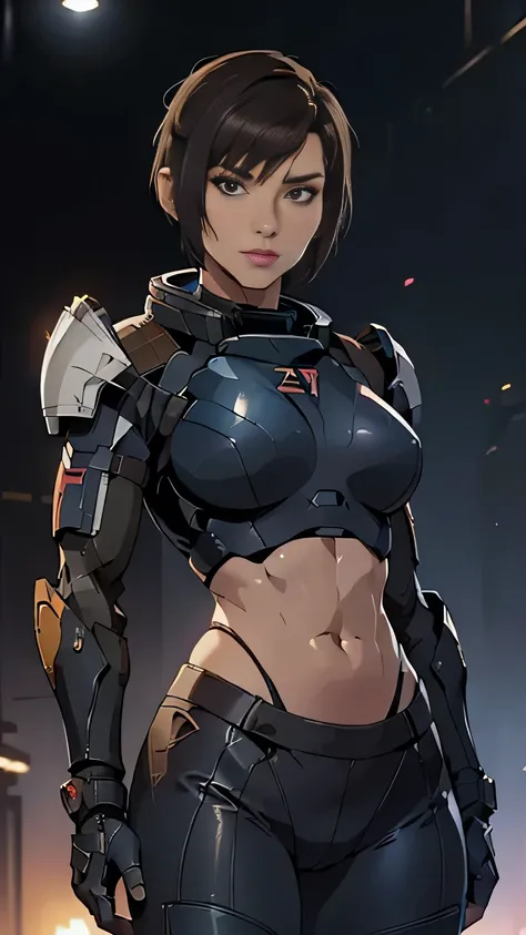 photo of mlp Meowko, RAW, beautiful woman, ((portrait)), ((detailed face:1.2)), ((anime face, anime facial feature, clear skin, glossy anime lips, clear skin), (short lesbian haircut, brunette: 1.55), (perfect proportioned body, Strong, muscular, narrow w...