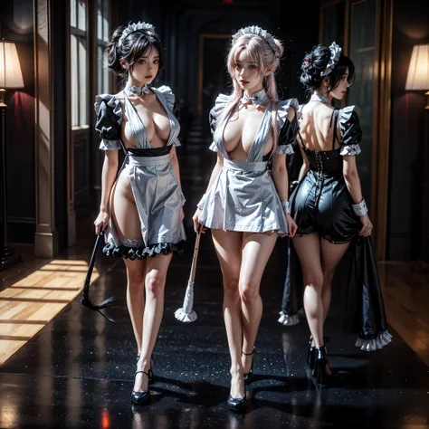 (Full Body of Extremely Detailed((Sexy Maid Group in a row:1.37))), KAWAII perfect face, Reflective Eyes, Detailed(Delicate Clothing textures), Correct Leg Line, Dynamic Joyful Expressions LifeLike Rendering, Specular Reflection, TopQuality 8K Ultra-detail...