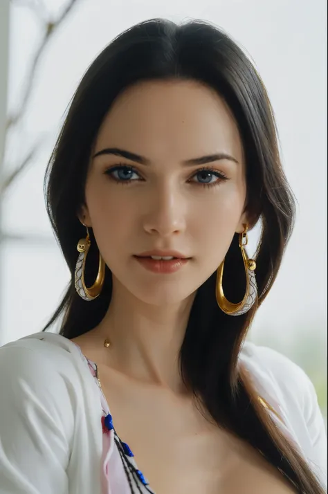 ultra realistic 8k cg, (white background, delicate pattern, intricate detail, highly detailed, fine details), best quality, (photorealistic:1.4),beautiful lighting, absurdres, RAW photo, film grain, ((big breasts, slim girl, close-up, portrait)), NicoRobin...