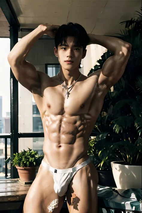 (A cute boy:1.1) , oppav3, (Abdominal musclesurdres, Intricate details, best quality, high resolution, 8K, masterpiece:1.2), Practical:1.5, professional, Vibrant colors, Bokeh, Be focused, Physically Based Rendering, young, Slim, Light muscle definition, P...