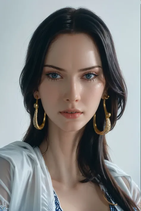 ultra realistic 8k cg, (white background, delicate pattern, intricate detail, highly detailed, fine details), best quality, (photorealistic:1.4),beautiful lighting, absurdres, RAW photo, film grain, ((big breasts, slim girl, close-up, portrait)), NicoRobin...