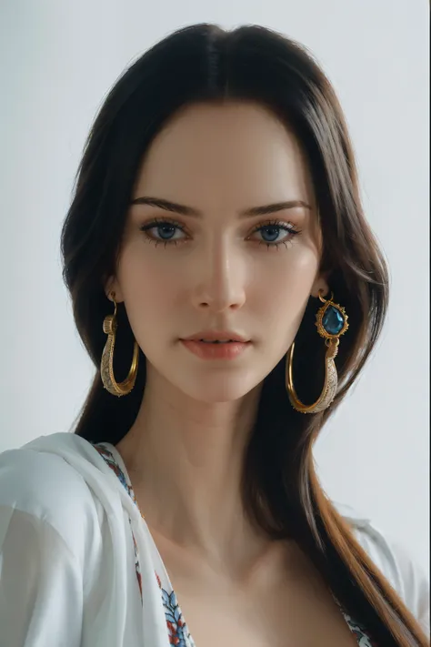 ultra realistic 8k cg, (white background, delicate pattern, intricate detail, highly detailed, fine details), best quality, (photorealistic:1.4),beautiful lighting, absurdres, RAW photo, film grain, ((big breasts, slim girl, close-up, portrait)), NicoRobin...