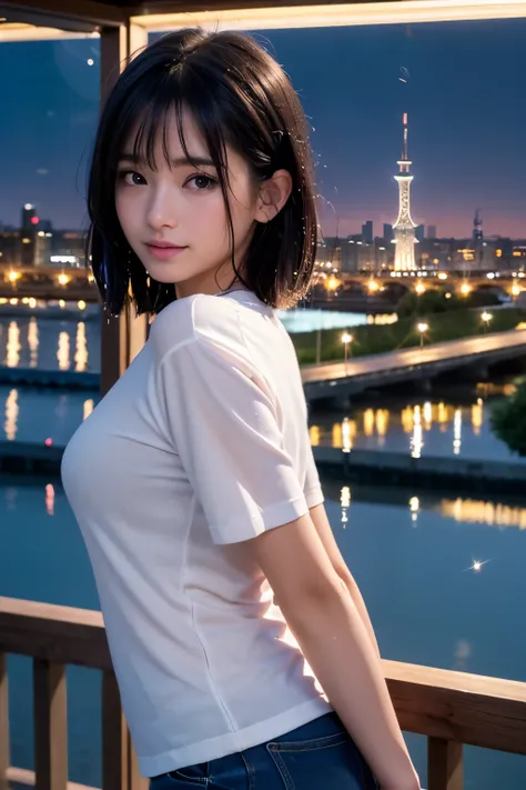 8k, RAW Photo, Best Quality, Masterpiece, Realistic, PhotoRealistic, Extremely Detailed 8k Wallpaper, Beautifully Detailed Eyes, Finely Detailed Face, 
 BREAK 
Professional Lighting, 
 BREAK 
(((s-bridge + building + city lights + cityscape + scenery + ref...