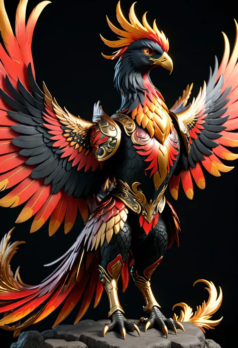  a full body portairt of a phoenix 3d 4k very detailed details the phoenix wears a black red armor