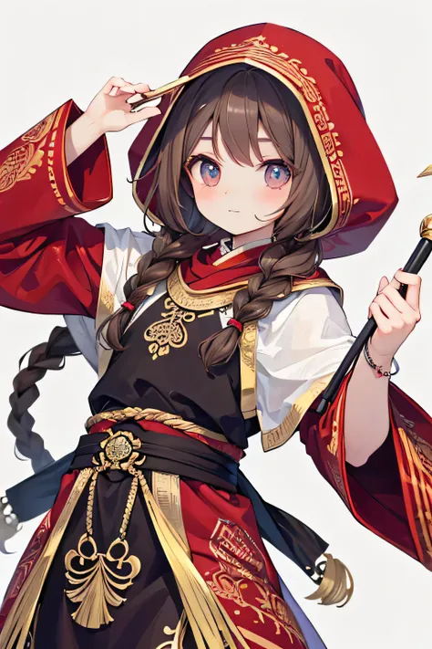 masterpiece, best quality,flat chest, cute eyes, twin braid, dark brown hair,antiquity chinese clothes,babushka