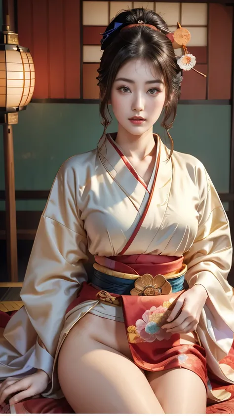 (Masseter membrane、Top quality、Ukiyo-e style、mystery、Absolutely beautiful、Official Art、Sharaku:1.2)、(1 girl:1.3)、(Fractal Art:1.3)、Cowboy shooting、White skin、(Beautiful brunette、kimono:1.2)、Set against the backdrop of traditional Japanese performing arts、r...