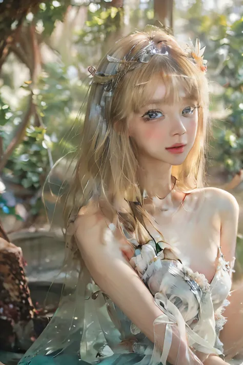 best quality、high resolution、very detailed、masterpiece、(live shooting:1.5)、bona fide:1.5、photobona fideistic:1.5、Very delicate and beautiful、small details、(European:1.4)、(open your legs:1.1)、Elegant and beautiful fairy portrait、She blends in with nature、Be...
