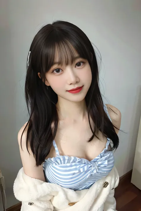 (16K、original photography、top quality、​Masterpiece)、(realistic、Realism)、Super detailed、ultra high resolution、1、Different opinions、Beautiful and delicate face、a smile、shrink、(slim waist) beautiful and delicate skin、Texture、flowing hair、professional lighting...