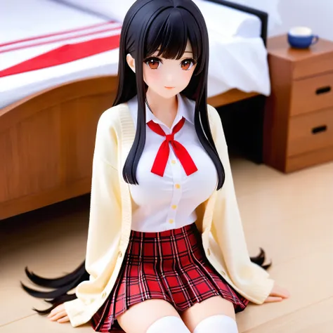 alone、45 years old、natural body shape、white skin、natural makeup、black hair、bangs、straight long hair、、((high school uniform)) 、((...