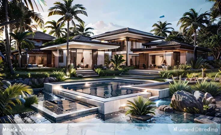 villa, modern, coconut tree