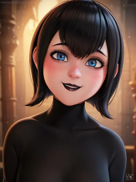 (dark theme:0.6), mevis, 1 girl, short hair, black fur, focus only, black eyes, make up, lipstick, black lips , smile (hdr:1.22)...