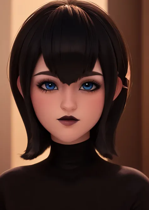 ((Best Quality)), ((masterpiece)), (detailed), perfect face,  blue eyes, cabello negro corto con flequillo estilo bob labios voluminosos nariz respingada belleza extraordinaria y muy detailed 