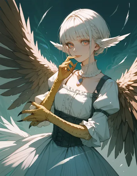 score_9_up,score_8_up,score_7_up, score_6_up, anime, rating safe, mystical, beautiful, fantastic, intricate, surreal, harpy girl, human version, perfect hands