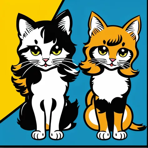 Two cute kittens, by Roy Lichtenstein, pop art