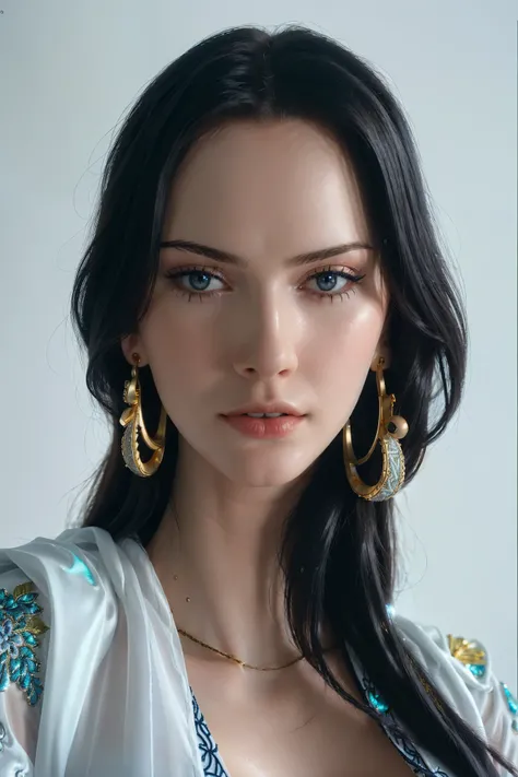 ultra realistic 8k cg, (white background, delicate pattern, intricate detail, highly detailed, fine details), best quality, (photorealistic:1.4),beautiful lighting, absurdres, RAW photo, film grain, ((big breasts, slim girl, close-up, portrait)), NicoRobin...